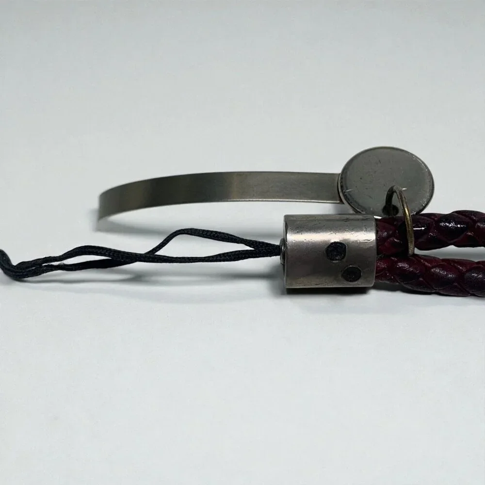 Bottega Veneta Braided Leather Phone Strap Brown With Silver Hardware Extra Long